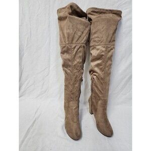 Breckelles Lisa Over the Knee Heel Taupe Suede Boots Size 7.5